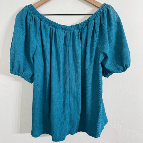 Anthropologie Elodie Off Shoulder Puff Sleeve Top Turquoise Blue Size Small - Picture 7 of 8